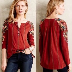 Anthropologie Tiny Red Embroidered Long Sleeve Top S